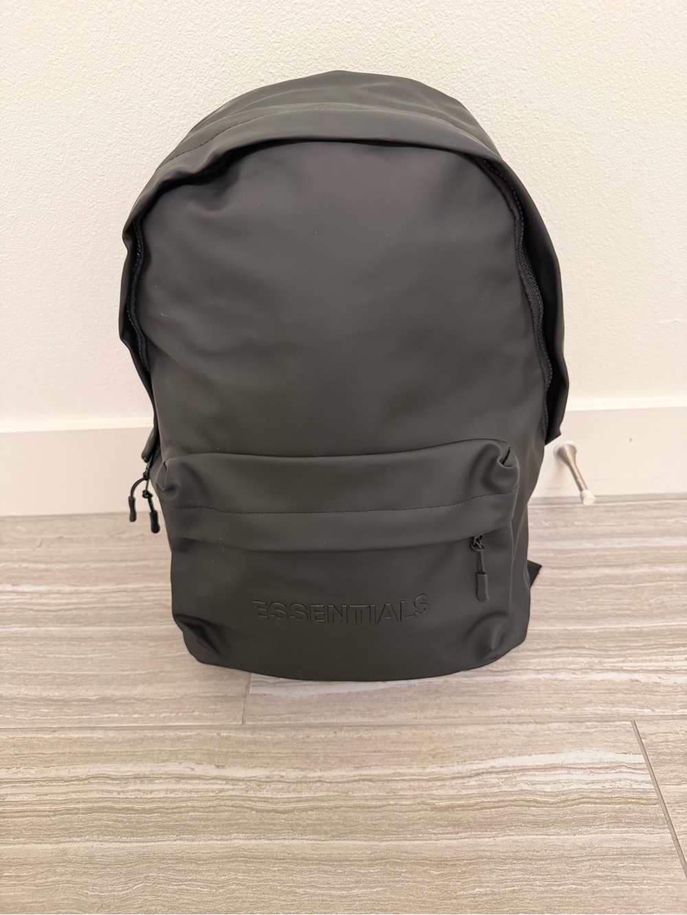 Essentials Black Minimalist Backpack with Front Zip Pocket